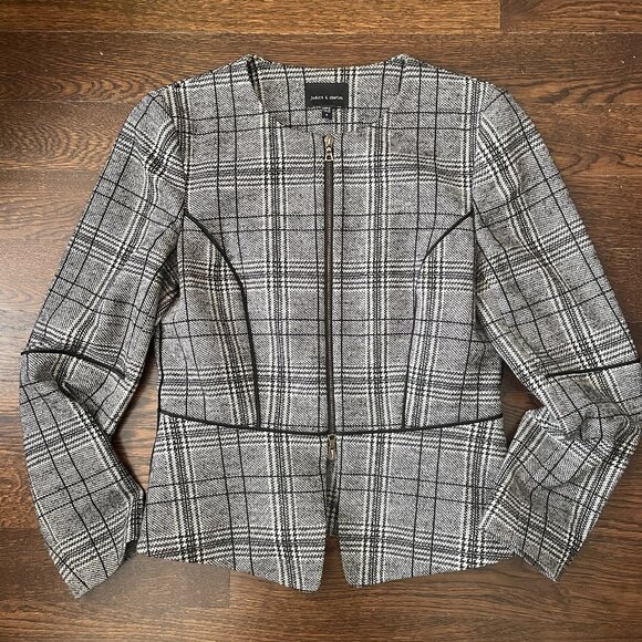 Judith & Charles Tweed Black/White Plaid cotton/wool Short Blazer/Jacket-Sz.8 - Picture 1 of 10